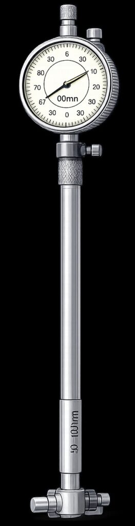 シリンダーゲージの測定ヘッド部と各部名称（測定ヘッド、測定子、ガイド、握り手）の解説イラスト