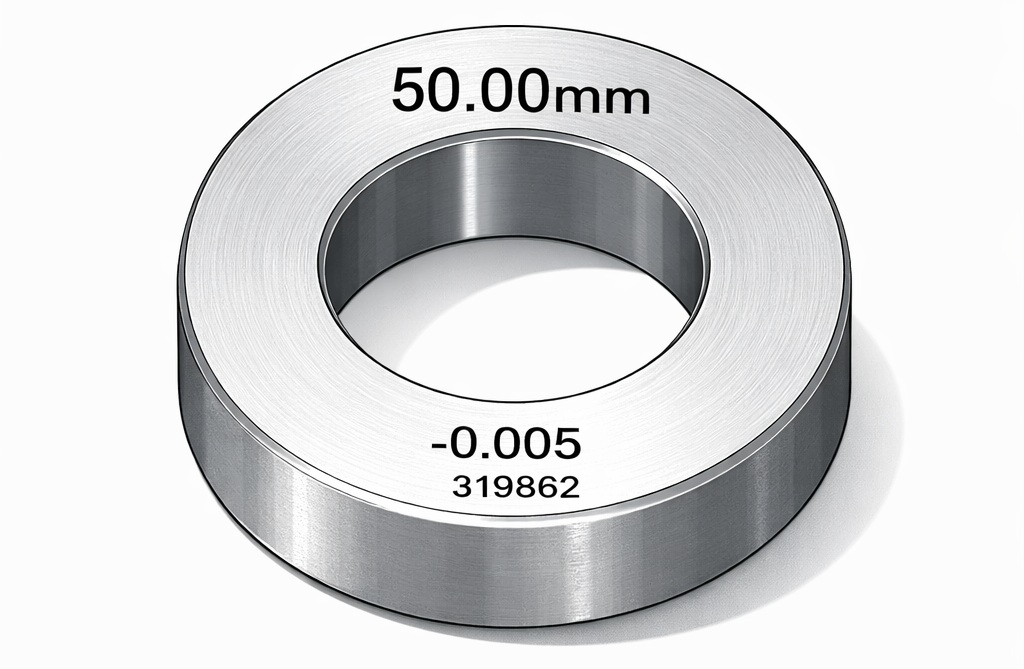 シリンダーゲージの基準合わせ（ゼロセット）に使用するリングゲージ（50.00mm）のイメージ画像